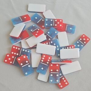 Hand Crafted Red, Blue, and White Domino Set